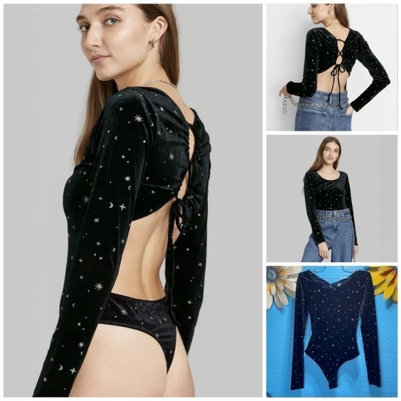 - STARS Moon Black Velour Velvet Galaxy Wild Fable Long Sleeve Open Backโฆ - Picture 1 of 8